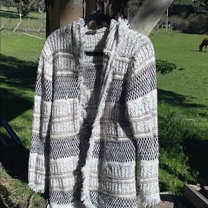 FYLO Textured Knit Cardigan - Cream and Brown